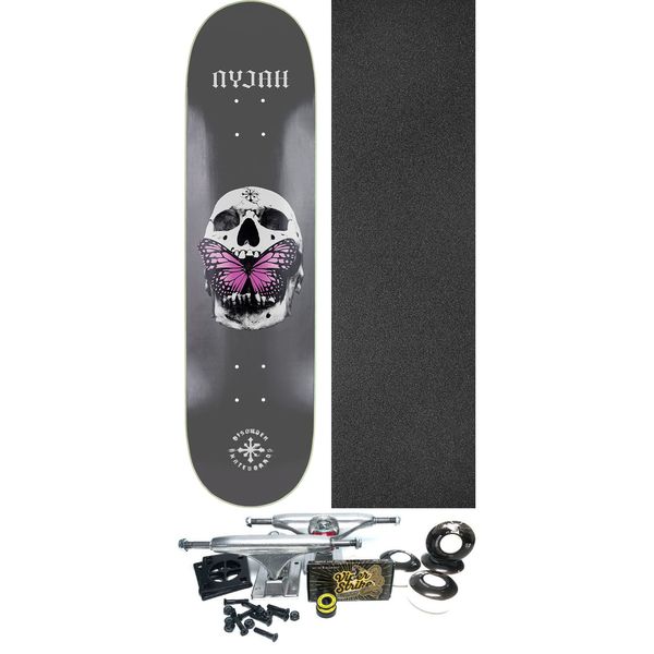 Disorder Skateboards Butterfly Skull Grey Skateboard Deck - 8" x 31.75" - Complete Skateboard Bundle